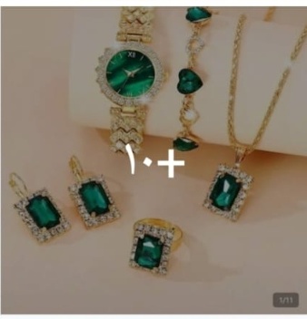 Classic Emerald Green Dial Watch & Teardrop Jewelry Set