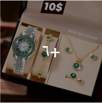 Emerald Green Gemstone Watch & Golden Necklace Box Set