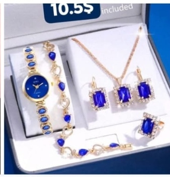 Royal Sapphire Blue Crystal Watch & Jewelry Gift Box Set