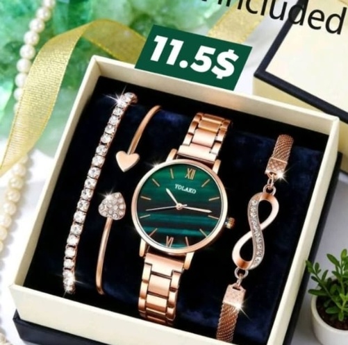 Yolako Malachite Green Watch & Infinity Bracelet Set