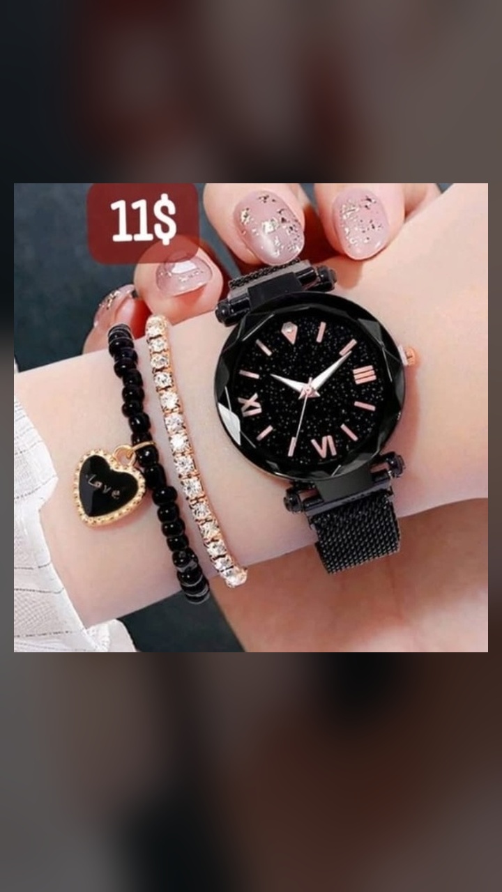 Starry sky magnetic mesh watch with glittering gold heart bracelets! ⭐ $11.00